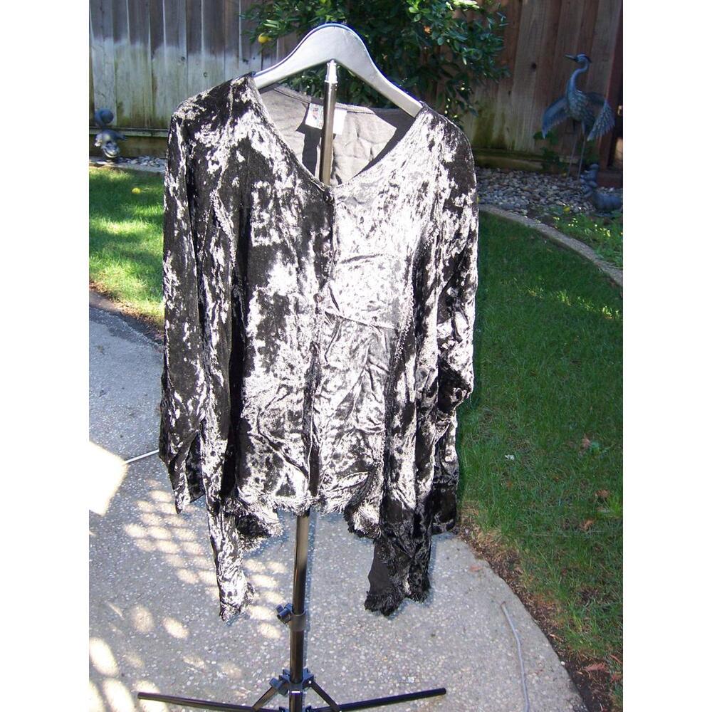 Rapp Black Crushed Velvet Bohemian Top - 1x-2x - Goth